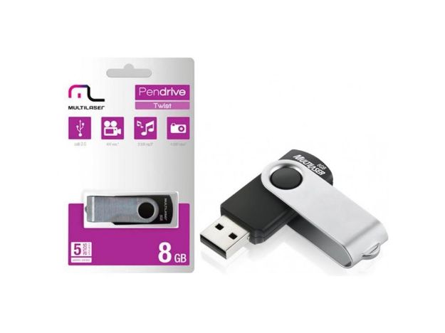 imagem de Pen Drive Multilaser Twist 2.0 8gb Usb Leitura 10mb/S e Gravacao 3mb/S Preto - Pd587