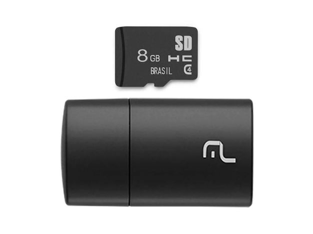 imagem de Pen Drive Multilaser 8gb 2 em 1 Leitor Usb c/ Cartao de Memoria Classe 4 Preto - Mc161