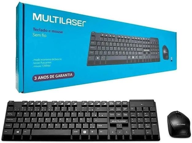 imagem de Kit Teclado e Mouse Multilaser sem Fio Usb 2.4ghz 107 Teclas Flutuantes Abnt2 Preto