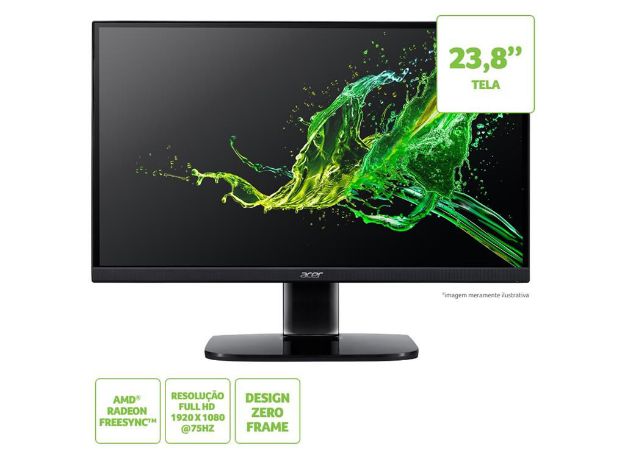 imagem de Monitor Acer 23,8" Ka242y Led/Va Zero Frame 75hz 1ms Fhd 2xhdmi Multimidia Amd Freesync -Um.Qx2aa.A07