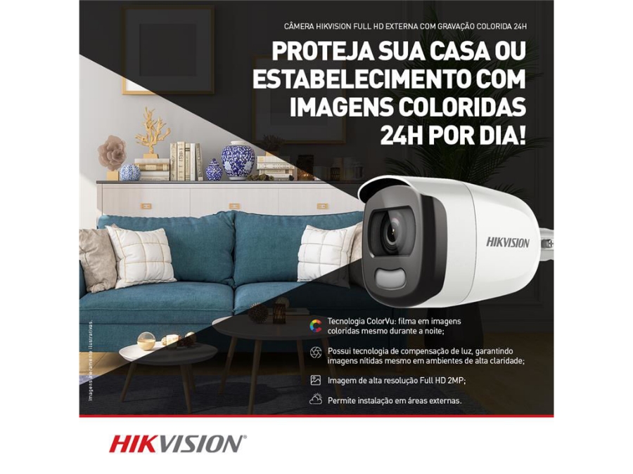 imagem de Camera Analogica 2mp Bullet 3.6mm Colorvu Hikvision Ds-2ce10dft-Fc(3.6mm(