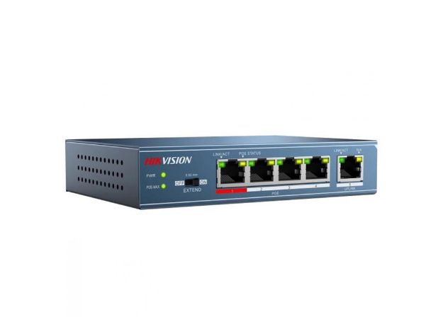 imagem de Switch Hikvision Metalico Ds-3e0105p-E/M(B) 10/100mbps 4 Portas Poe + 01 Uplink
