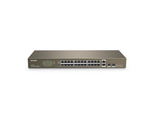 imagem de Switch Tenda 24 Portas Fast Ethernet com 2 Portas Gigabit +2sfp - Tef1026f