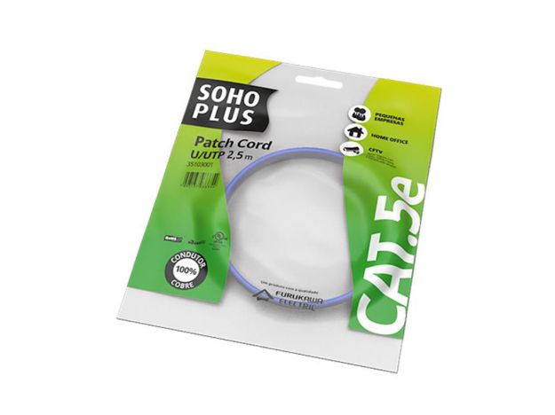 imagem de Patch Cord Furukawa Sohoplus U/Utp Cat5e 2.5m Azul Claro - 35103001