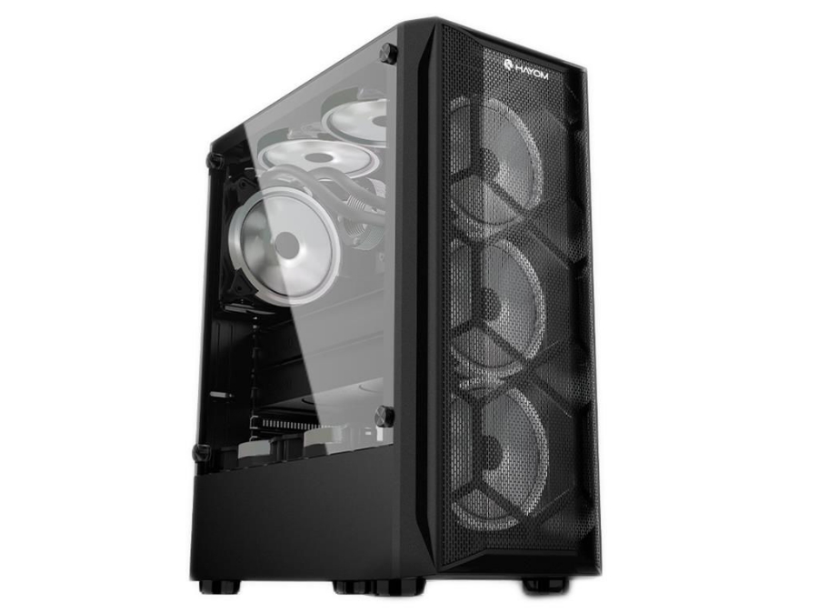 imagem de Gabinete Hayom Gamer Lat Dir Vidro Temperado Led Rgb Frontal 02 Baias Atx/Micro-Atx/Mini-Atx S/Fonte C/03 Fans - Gb1706