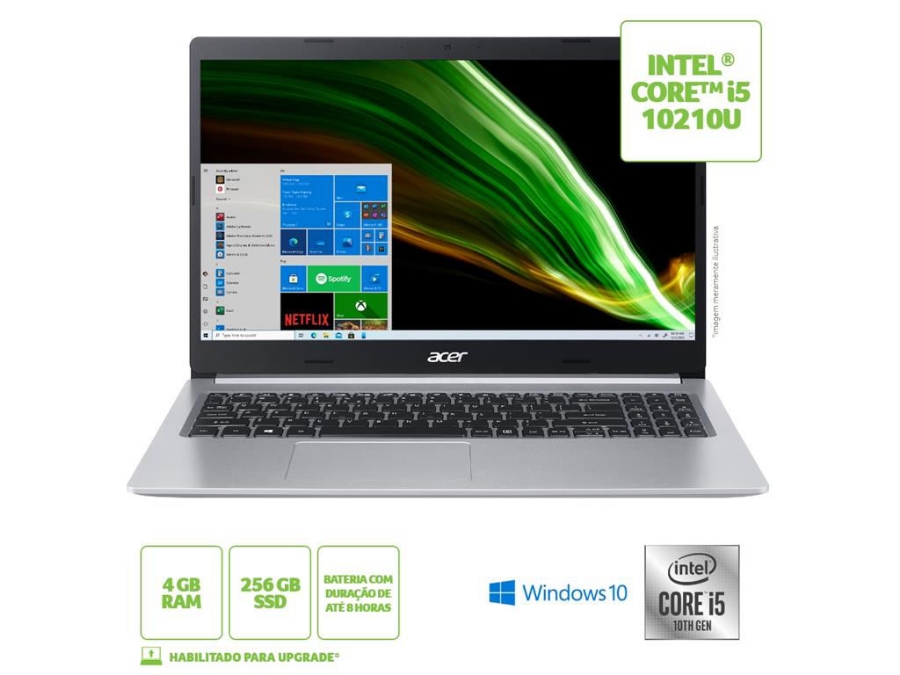 imagem de Notebook Acer A515-54-579s I5-10210u 4gb 256gb Ssd 15,6" Full Hd Win10 Home - Nx.Hqmal.00x
