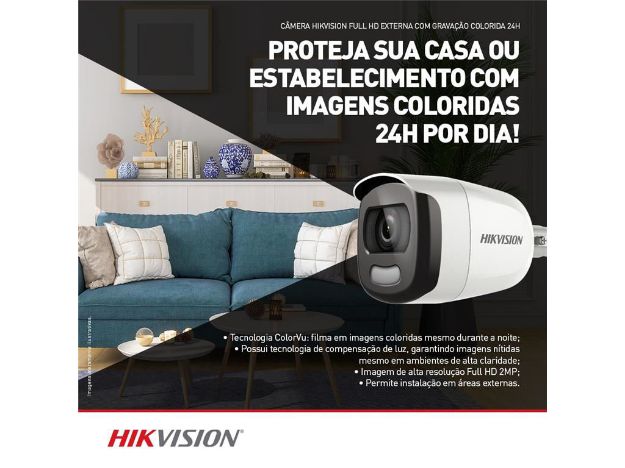 imagem de Camera Analogica 2mp Bullet 2.8mm Colorvu Hikvision Ds-2ce10df0t-Pf(2.8mm)