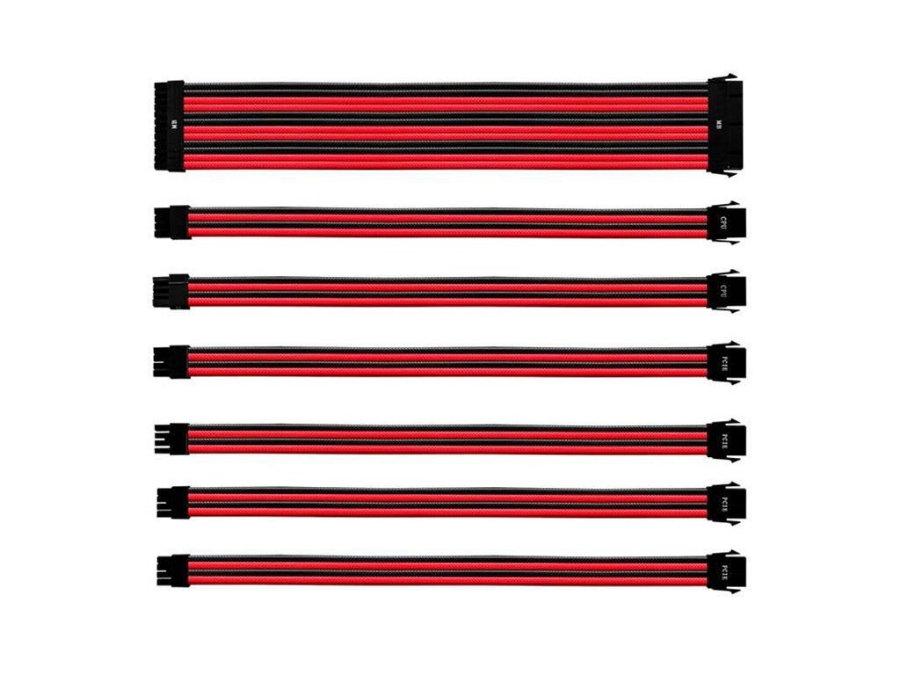 imagem de Kit de Cabo Extensor Sleeved para Fonte Cooler Master Vermelho/Preto Rdbk Gl Pvc 30 Cm 7 Cabos - Cma-Nest16rdbk1-Gl
