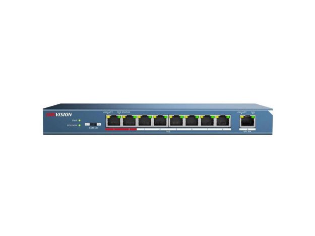imagem de Switch Hikvision Metalico Ds-3e0109p-E/M(B) 10/100 Mbps 08 Portas Poe + 01 Uplink