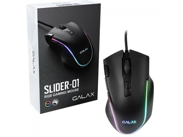 imagem de Mouse Gamer Galax Slider-01 com Fio Usb 7200 Dpi Preto Rgb - Mgs01ia18rg2b0