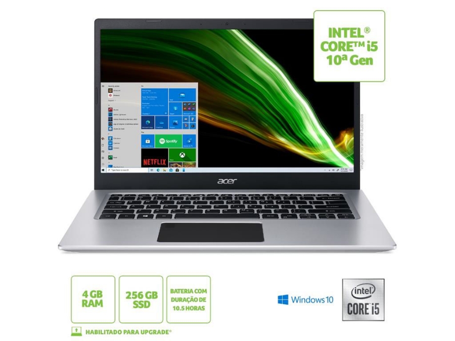 imagem de Notebook Acer A514-53-5239 Aspire 5 Intel Core I5 Win 10 4gb 256gb Ssd 14" Hd - Nx.A4lal.007