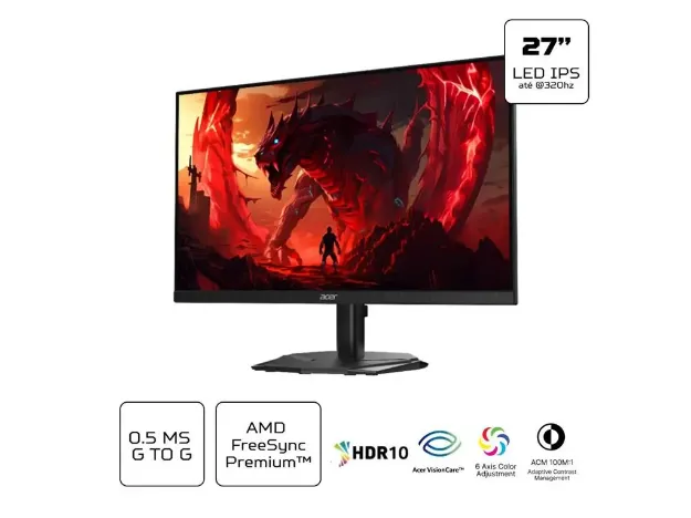 imagem de Monitor Acer 27” Kg271u F3bmiipx Led Ips Wqhd 320hz 0.5ms Hdmi Displayport Veza - Um.Hx1aa.313