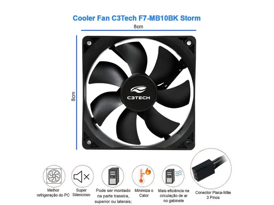 imagem de Cooler Fan F7-Mb10bk 8cm (Sem Embalagem) C3tech