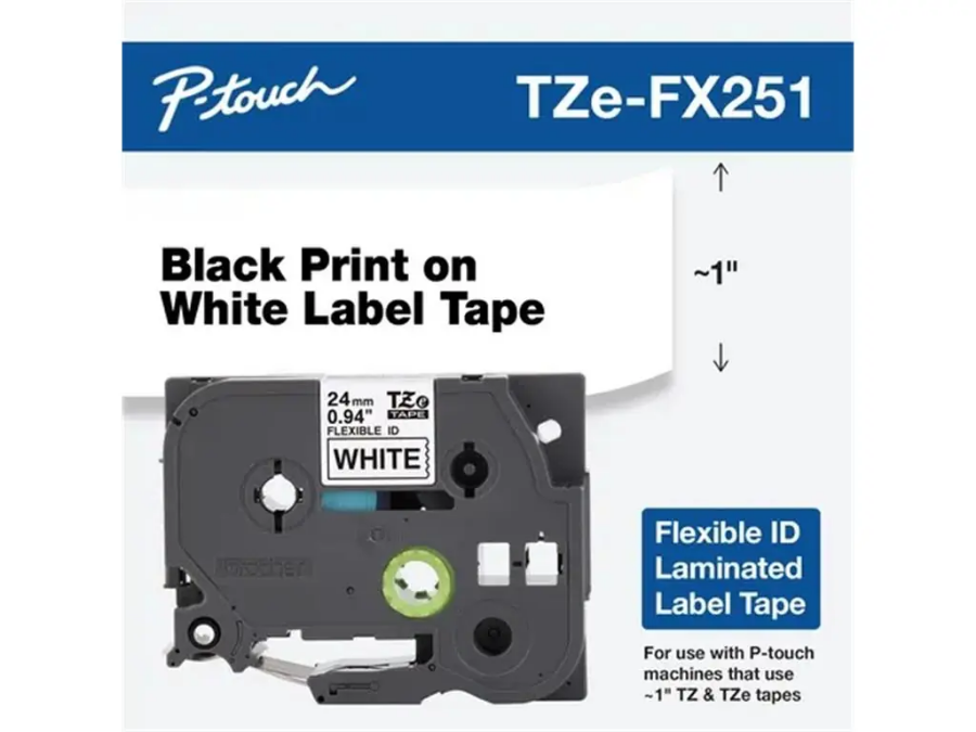 imagem de Fita Tze Flexivel - 24mm - Preto/Branco - Tzefx251